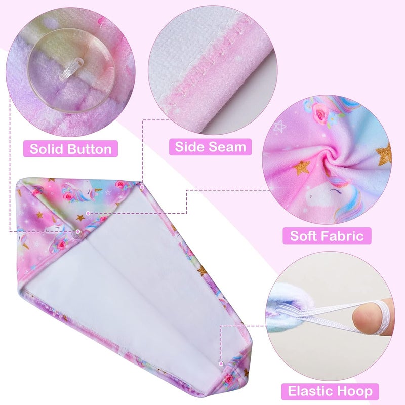 FIOBEE Microfiber Hair Towel Wrap for Kids Rapid Drying Turbans for Wet Hair with Button Women & Girls Long, Curly Hair Pack of 2, Pink - Image 5